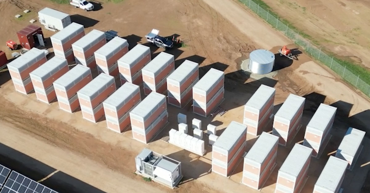 aerial image of vanadium batteries at spencer energy project